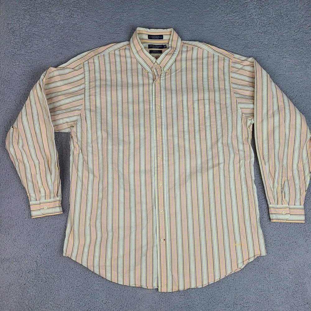 Daniel Cremieux Shirt Mens XXL Striped Button Down Plaid Fine Italian Fabric
